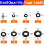 500Pcs 8 Size Black Nylon Flat Washers Set M2 M2.5 M3 M4 M5 M6 M8 M10 Assortment Kit Plane Spacer Insulation Gasket Ring