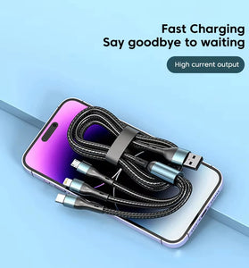 5A 120W USB-A to Type-C/iP/Micro USB Cable Fast Charging Data Transmission Copper Core Line 1.2M/2M Long for iPhone 15 14 13 Pro for Huawei Nova Flip for Xiaomi Civi 4 Pro