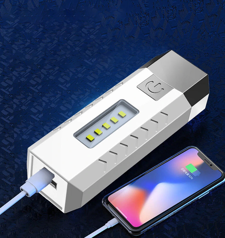 2*LED+5*COB Three Light Sources Flashlight 18650 USB Rechargeable Portable Waterproof  Led Torch With Power Bank Function