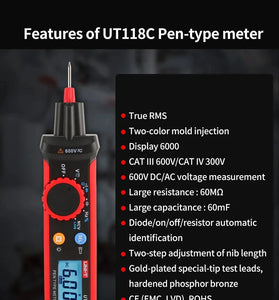 UNI-T Pen-Type Meter Digital UT118C 600V DC AC Voltmeter True RMS Frequency Meter NCV Capacitance Resistance Test