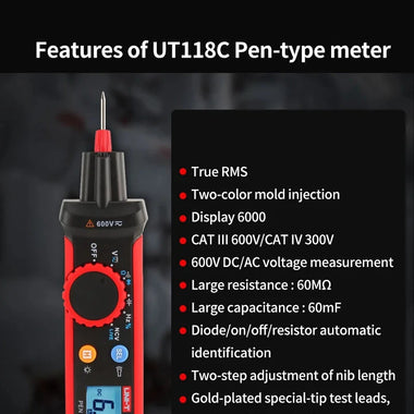 UNI-T Pen-Type Meter Digital UT118C 600V DC AC Voltmeter True RMS Frequency Meter NCV Capacitance Resistance Test