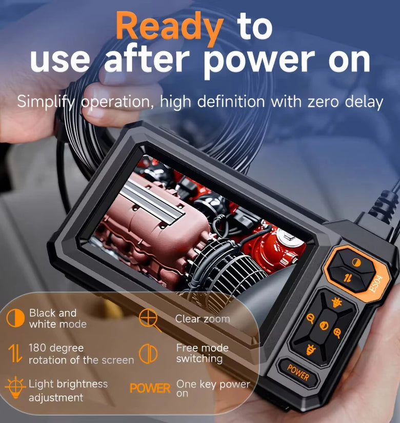 4.3 inch Industrial HD Endoscope Camera Video IPS Display Screen Digital Car Repair Maintenance Machine Inspection Blockage Removal 8 LED Adustable Lights IP67 Waterproof Oilproof