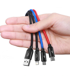 Baseus 3-in-1/4-in-1 3.5A USB-A to iP/Micro/Type-C Cable Fast Charging Data Transmission Copper Core Line 0.3M/1.2M Long for iPhone 13 14 14Pro 14Pro Max for Huawei Mate50 for Samsung Galaxy S23 for Oppo Reno9 for Redmi K60