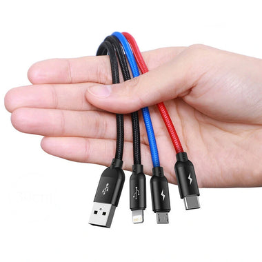 Baseus 3-in-1/4-in-1 3.5A USB-A to iP/Micro/Type-C Cable Fast Charging Data Transmission Copper Core Line 0.3M/1.2M Long for iPhone 13 14 14Pro 14Pro Max for Huawei Mate50 for Samsung Galaxy S23 for Oppo Reno9 for Redmi K60