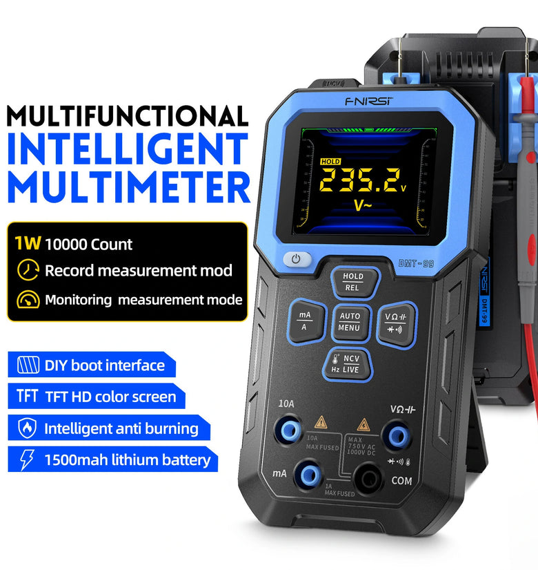 FNIRSI DMT-99 Digital Multimeter 9999 Counts Smart Professional Tester 1000V 10A True RMS Auto Range AC DC Ohm Hz Capacitance