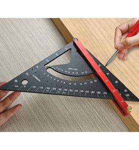 Aluminum Alloy Triangle Ruler Thickened Base Precision Angle Measurement Multi Functional Positioning Drawing Tool Metric Inch Dual Scale Woodworking Professional Adjustable