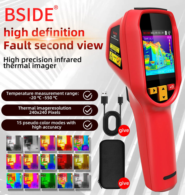 HX1 240x240 Pixels Infrared Thermal Imager 2.4-inch TFT LCD Screen IP54 -20C-550C 25Hz Thermal imager frame rate 15 pseudo color modes with high accuracy USB charging