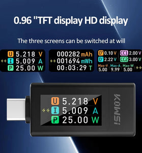 KEWEISI KWS-1902L Type-C Tester 4-30V 0-8A Power Meter USB Fast Charging Monitor Bidirectional Testing TFT Display High Precision Voltage Current Measurement
