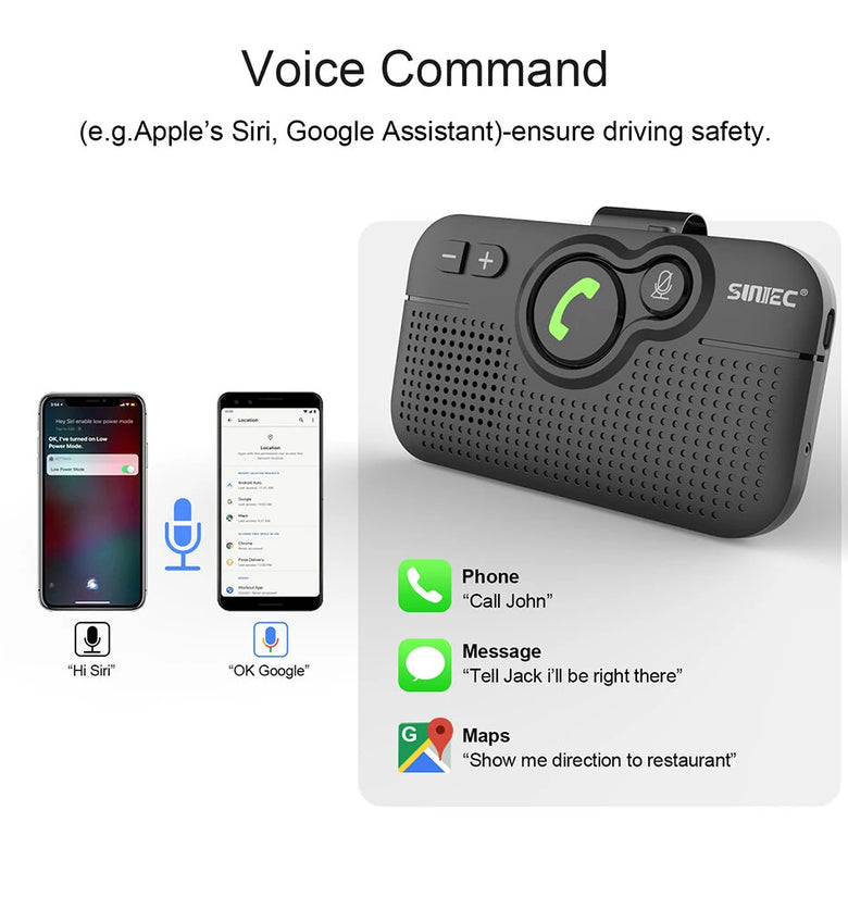 Handsfree Bluetooth Car Kit for Cell Phone, Wireless Bluetooth Speaker for Car, AUTO Power ON Support Siri Google Voice Assistant Hands Free Phone Speakerphone with Visor Clip