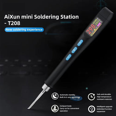 T208 Mini Electric Soldering Iron LCD Screen Adjustable Temperature 100W Portable Soldering Station USB Communication Programmable Welding Tools Micro Soldering PCB CPU IC Electronics Maintenance