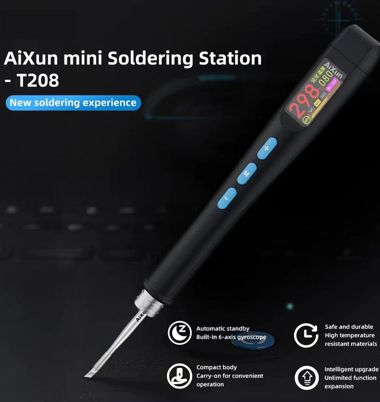 T208 Mini Electric Soldering Iron LCD Screen Adjustable Temperature 100W Portable Soldering Station USB Communication Programmable Welding Tools Micro Soldering PCB CPU IC Electronics Maintenance