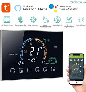 Tuya WiFi Smart Programmable Thermostat for Electric Heating LCD Display Touch Panel APP Voice Control Work with Alexa Google Home