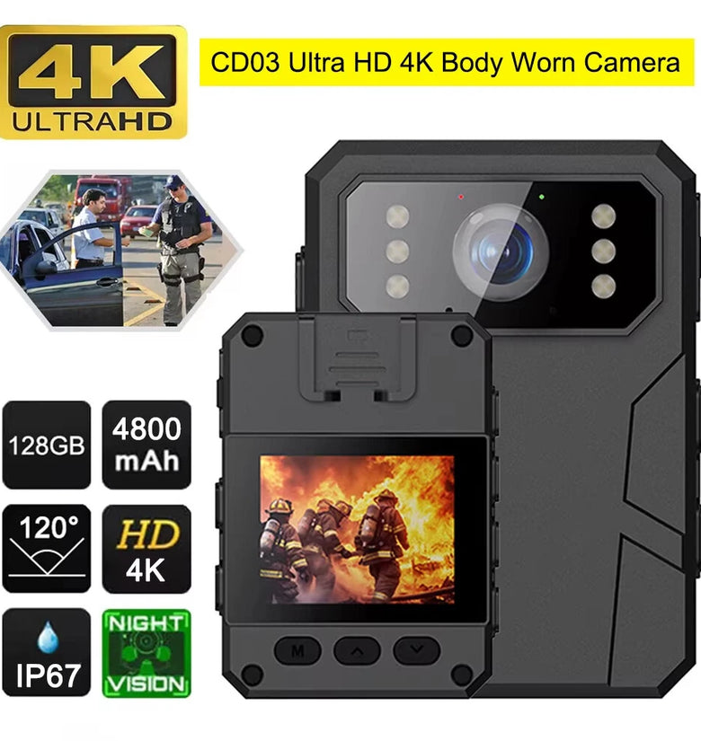 4K HD Small Camera Police Recorder with HD IPS Screen Wearable Portable Body Camera High Definition for Law Enforcement Security