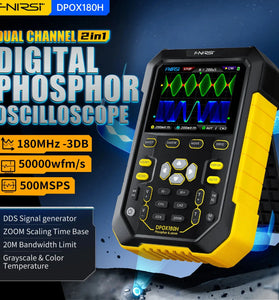 FNIRSI DPOX180H Handheld Dual Channel Digital Oscilloscope 180MHz-3DB 2 In 1 Function Signal Generator Fluorescence Display ZOOM