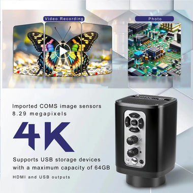 XHU6001 4K Digital Microscope for HDMI Camera 160X  Sony IMX415 Sensor Magnification USB Output High Brightness Adjustable Light Source Long Working Distance Plug and Play Photography Video Recording