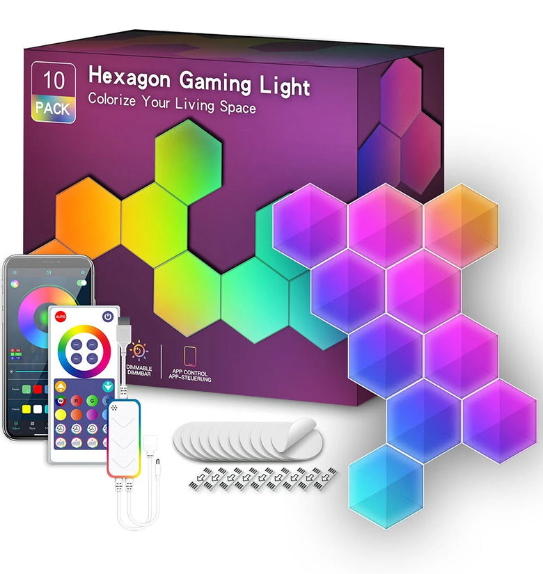 LIXINCORDA Smart RGBIC Hexagonal LED Light Panels Music Sync APP/Remote/Voice Control With Alexa Google