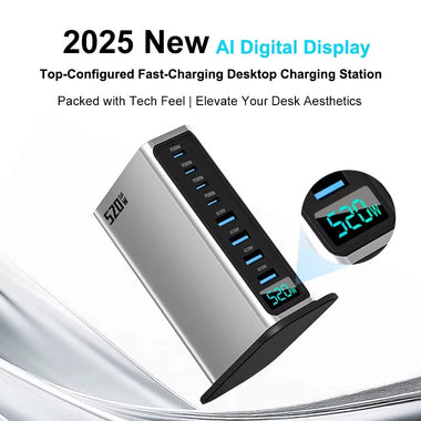 [GaN Tech] Bakeey 520W 8-Port USB PD Charger 4USB-A+4USB-C PD QC SCP PPS Fast Charging Digital Desktop Charging Station EU Plug US Plug for iPhone 16 16 Pro 15 14 13 for Xiaomi 15 Ultra for Samsung Galaxy S25 Ultra for Huawei Pura X