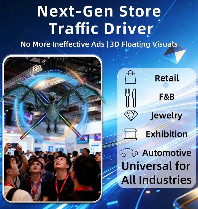 P60 Smart 3D Hologram Fan Display 60cm LED Projector 4K Naked-Eye Floating Advertising Screen Rotating HD Visual Display for Store Shop Exhibition Marketing