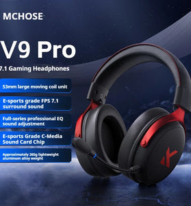 MCHOSE V9 Pro Gaming Headset Tri-mode Connection bluetooth Headphone 53mm Large Moving Coil 7.1 FRS Surround Sound Low Delay 250H Playback Built-in 360 Omnidirectional AI Pickup Microphone Over-head Headphones
