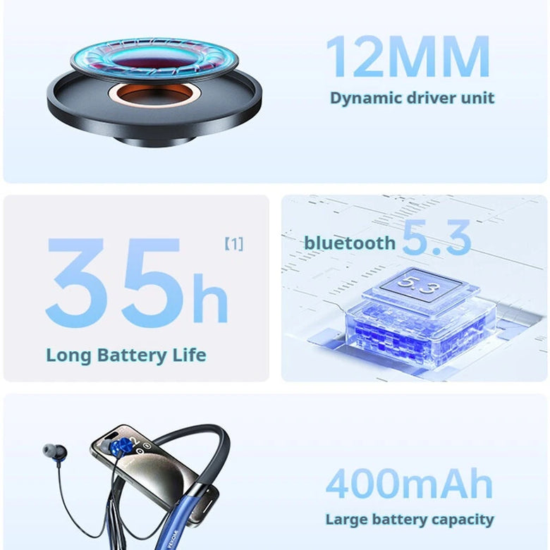 Wekome WG-02 Neckband Headset Wireless bluetooth Earphone 12mm Unit Deep Bass 35H Playback Hall Switch Flexible Silicone Touch Control Ergonomics Sports Headphones