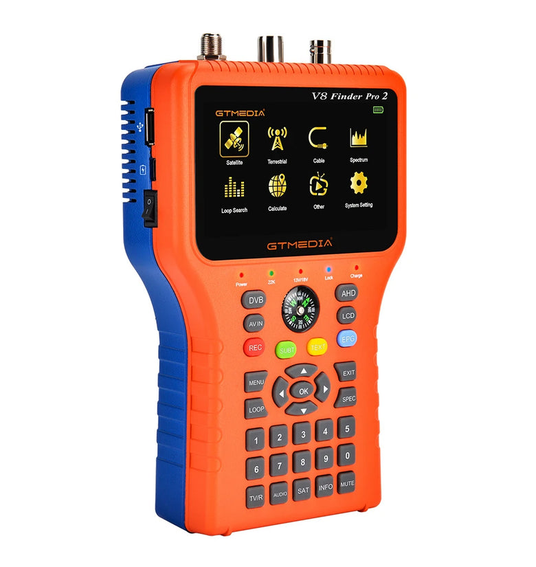 GTMEDIA V8 Finder Pro2 TV Signal Finder Meter DVB-S/S2/S2X/T/T2/C Signal Receiver 4.3-inch LCD Dispaly H.265 Auto Calculate Angle 4000mAh Battery