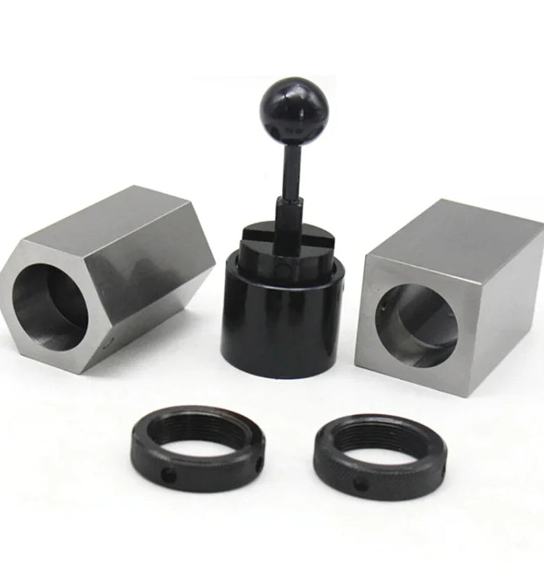 5C-CB 5C Collet Block Set with Square and Hexagonal Clamps Quick Tightening Handle and Locking Rings Compatible Perfect for Secure and Efficient Clamping Needs