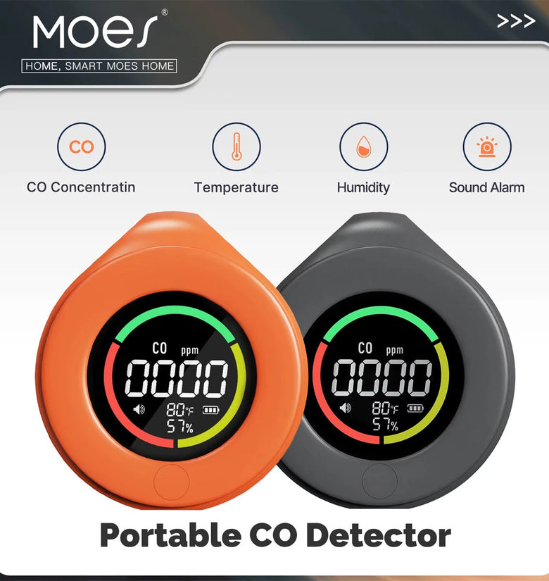 MOES Mini Carbon Monoxide Detector Travel 3-in-1 Portable Temperature/Humidity/CO Meter with Magnetic Suction 120 Hour Standby Chargeable