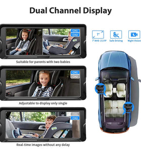 Car Baby Camera Dual Channel 6.8inch 1080P Display with 2 IR Night Camera and 150 Wide View Angle Automotive Baby Camera