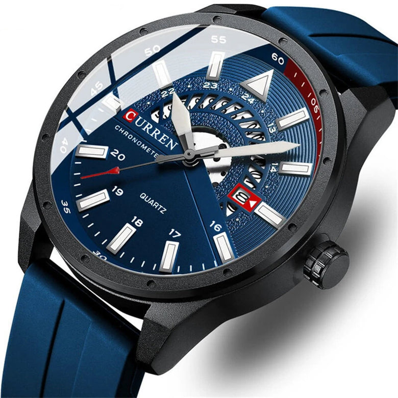 CURREN Men's Business Watch Quartz Wrist Watch with Calendar Alloy Case, Round Dial, Electronic Drive, Silicone Strap 3ATM Sports Watch