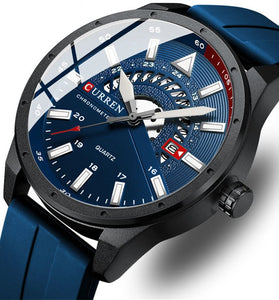 CURREN Men's Business Watch Quartz Wrist Watch with Calendar Alloy Case, Round Dial, Electronic Drive, Silicone Strap 3ATM Sports Watch
