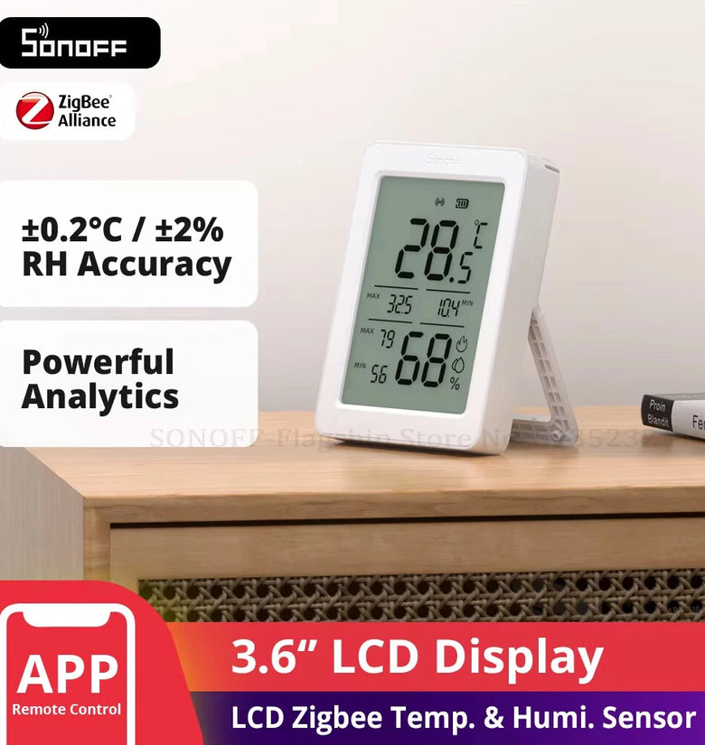 SONOFF SNZB-02DR2 AirGuard TH 3.6'' LCD Zigbe Temperature Humidity Sensor App Monitoring Work with Apple Home Via Matter Bridge