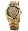 Fashion Fully Auto Mechanical Skeleton Men Watch Retro Exquisite Dial Gold Steel Band Wristwatch