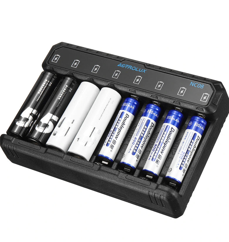 Astrolux NC08 8 Slot Intelligent Type-C 2A Charger For 1.2V Ni-MH/Ni-Cd AA AAA 1.5V Li-ion 14500 10440 Rechargeable Battery For LED Flashlight RC Cars VR Controllers Cameras