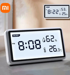 2Pcs Deli Electronic Thermometer Hygrometer Weather Station with High Precision 0.1 Temperature Humidity LCD Display Clock Function Long Battery Life- Ultimate Indoor Weather Monitoring Station
