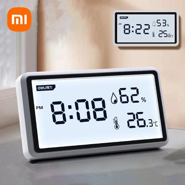 2Pcs Deli Electronic Thermometer Hygrometer Weather Station with High Precision 0.1 Temperature Humidity LCD Display Clock Function Long Battery Life- Ultimate Indoor Weather Monitoring Station