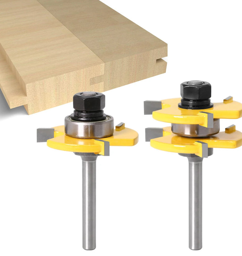 3Pcs 6mm 1/4 Shank Tongue & Grooving Joint Router Bit 45 Degree Lock Miter Router Set Stock Wood Cutting