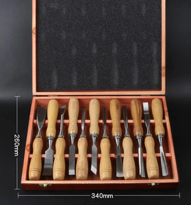 12Pcs Wood Chisel Set Cr-V Steel Blades Solid Wood Handles Sharp Beveled Edges Ideal for Carving Hardwood and Softwood