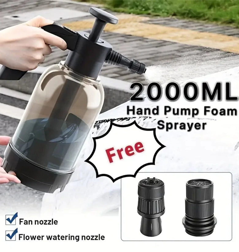 2L Foam Watering Can Transparent HDPE Air Pressure Pump Sprayer 1:50 Ratio Car Wash and Garden Use