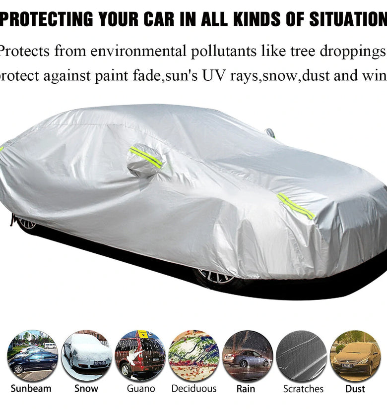 190T Car Cover Indoor Outdoor Snow Sun UV Snow Dust Resistant Protection Universal