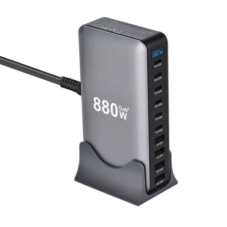 [GaN Tech] YMX-880W 880W 10-Port USB PD Charger 4USB-A+6USB-C PD QC Fast Charging Desktop Charging Station EU Plug for iPhone 17 17 Pro 16 15 14 Pro Max for Huawei Mate XTs for SAMSUNG for XIAOMI for OPPO