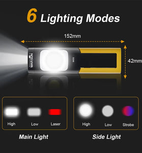 Warsun W05 USB Rechargeable Work Light with Magnetic Base, Portable Flashlight with Clip, Hook and 180 Rotation Stand Lighting for Car Repair Machine Emergency Job Site