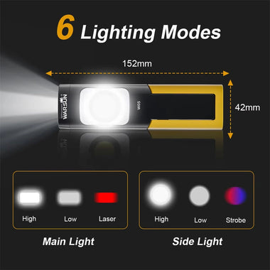 Warsun W05 USB Rechargeable Work Light with Magnetic Base, Portable Flashlight with Clip, Hook and 180 Rotation Stand Lighting for Car Repair Machine Emergency Job Site