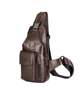 BULLCAPTAIN 8-inch Genuine Leather Chest Bag Retro Large Capacity Mens Crossbody Bag Fashion Shoulder Bag