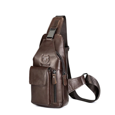 BULLCAPTAIN 8-inch Genuine Leather Chest Bag Retro Large Capacity Mens Crossbody Bag Fashion Shoulder Bag