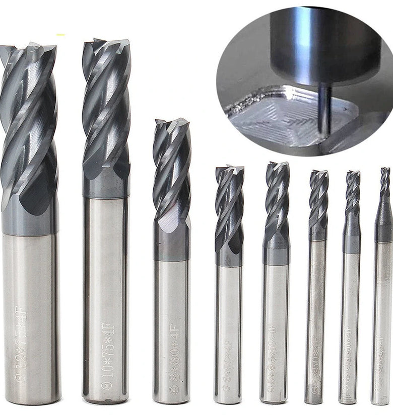 Carbide End Mill Set Tungsten Steel 8PCS 2-12mm 4 Flutes CNC Milling Cutter High Wear Resistance High-Speed Cutting