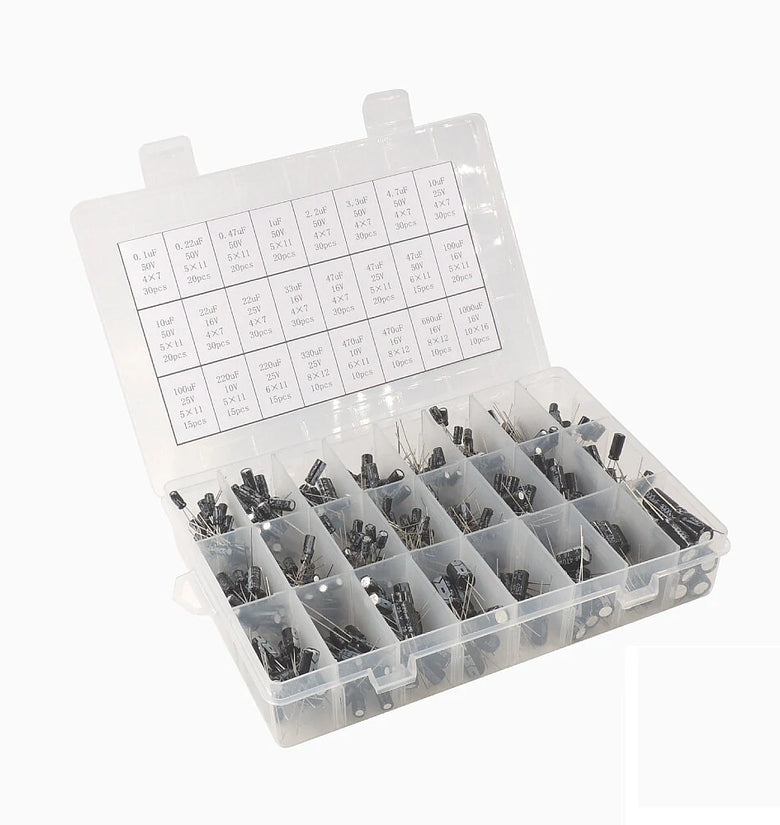 510pcs 24 Values10v/16v/25v/50v (0.1uf~1000uf)Electrolytic Capacitor Assorted Capacitors Assortment Samples Electronic Kits