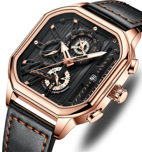 CRRJU Men's Luminous Waterproof Sports Watch Square Dial Chronograph Business Casual Quartz Wristwatches