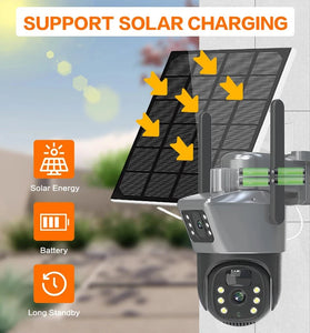 V380 4G Solar Dual-Lens Security Camera 4MP IP66 Weatherproof 12000mAh Battery Two-Way Audio PTZ Control Night Vision 4G Auto Tracking