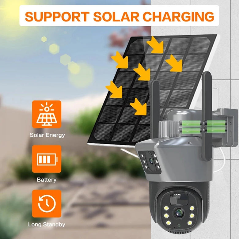 V380 4G Solar Dual-Lens Security Camera 4MP IP66 Weatherproof 12000mAh Battery Two-Way Audio PTZ Control Night Vision 4G Auto Tracking