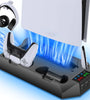 for PS5 Slim Host Heat Disspation Stand Cooling Station with Dual PS5 Controller Charging Station and 3USB Charging Port Headset Stroage Mount Bracket